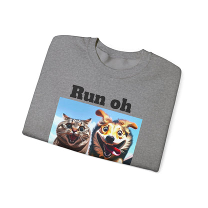 Cats and Dogs Running - Funny Unisex Crewneck Sweatshirt