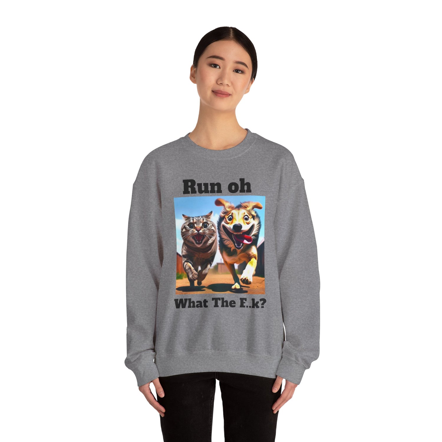 Cats and Dogs Running - Funny Unisex Crewneck Sweatshirt