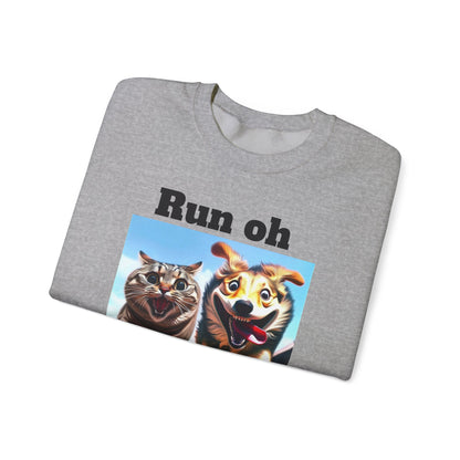 Cats and Dogs Running - Funny Unisex Crewneck Sweatshirt