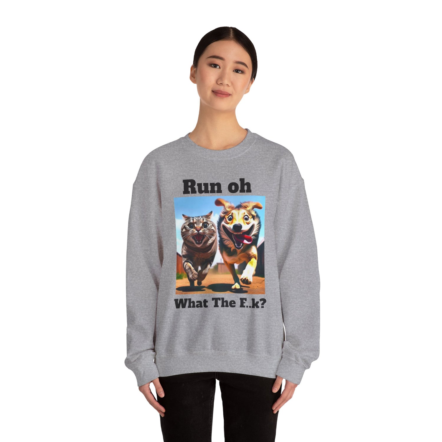 Cats and Dogs Running - Funny Unisex Crewneck Sweatshirt