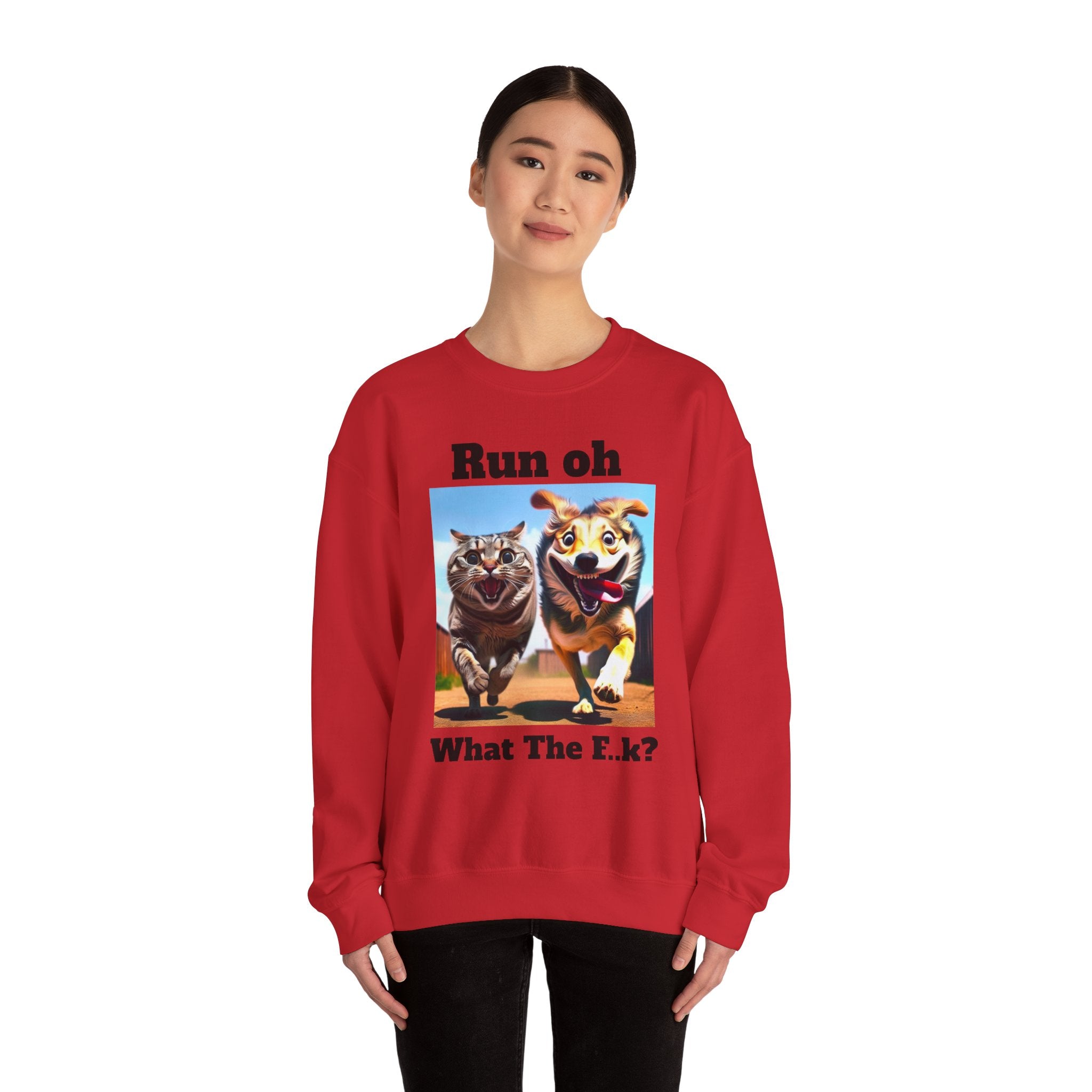 Cats and Dogs Running - Funny Unisex Crewneck Sweatshirt