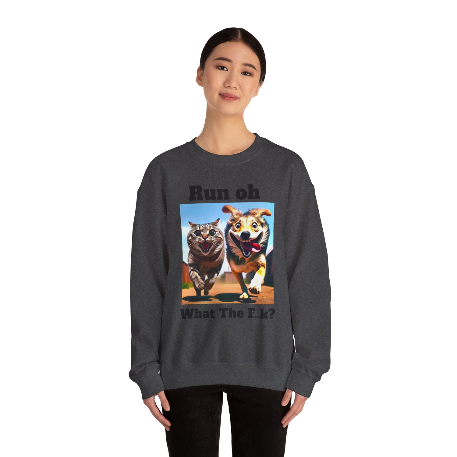 Cats and Dogs Running - Funny Unisex Crewneck Sweatshirt