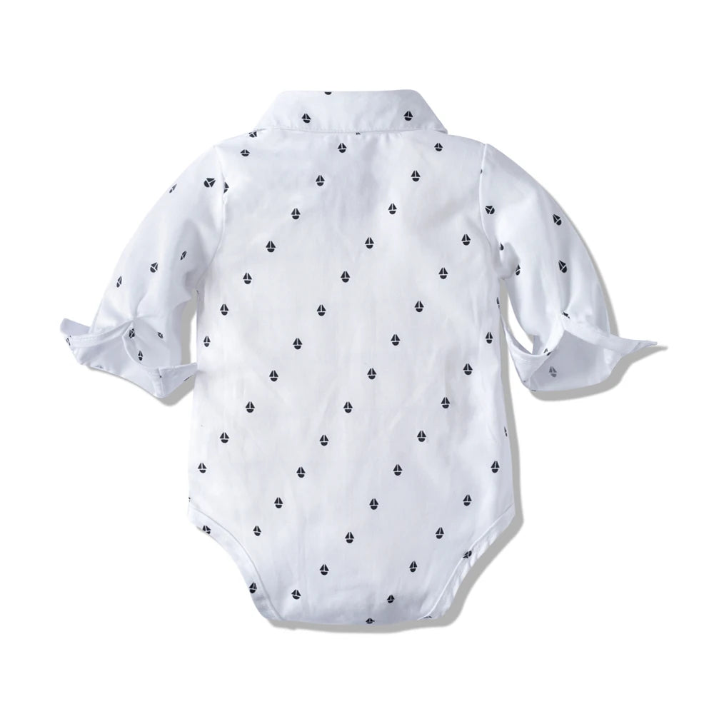 Baby Boy Gentleman Romper Set with Bow and Hat- Cotton.