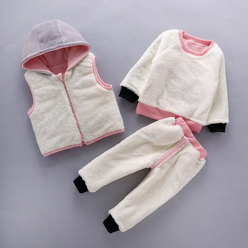 Hooded Vest Sweater Pant Sport Suits Baby Boys And Girls Warm Cartoon Outfit.