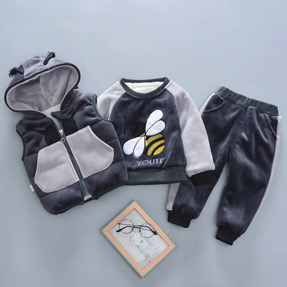 Hooded Vest Sweater Pant Sport Suits Baby Boys And Girls Warm Cartoon Outfit.