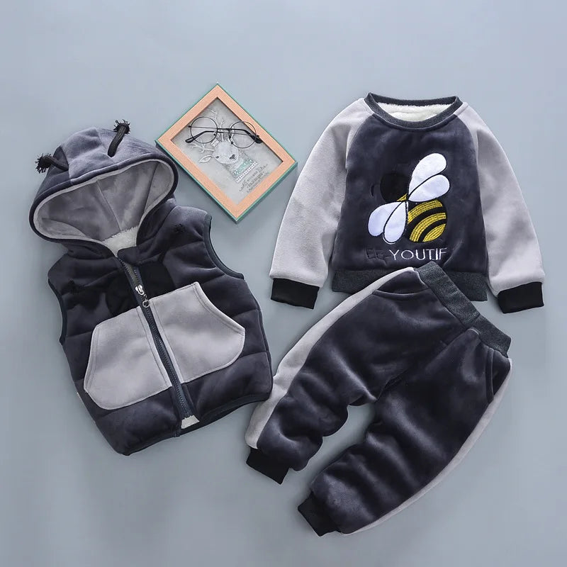 Hooded Vest Sweater Pant Sport Suits Baby Boys And Girls Warm Cartoon Outfit.