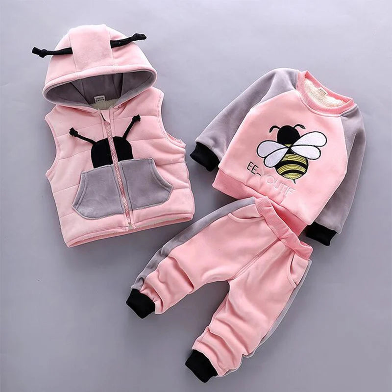 Hooded Vest Sweater Pant Sport Suits Baby Boys And Girls Warm Cartoon Outfit.