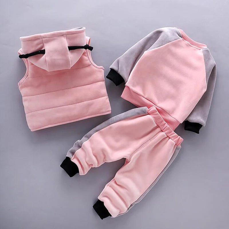 Hooded Vest Sweater Pant Sport Suits Baby Boys And Girls Warm Cartoon Outfit.