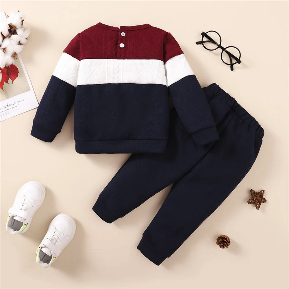 Children Color Blocking Sweater + Pants 2PCS Autumn&amp;Winter BoySport Outfit.