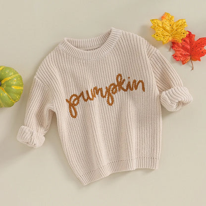 Pivanzore Toddler Baby Girl Boy Halloween Sweater Cute Letter Print Pumpkin Infant New Born Sweatshirt Warm Winter Clothes