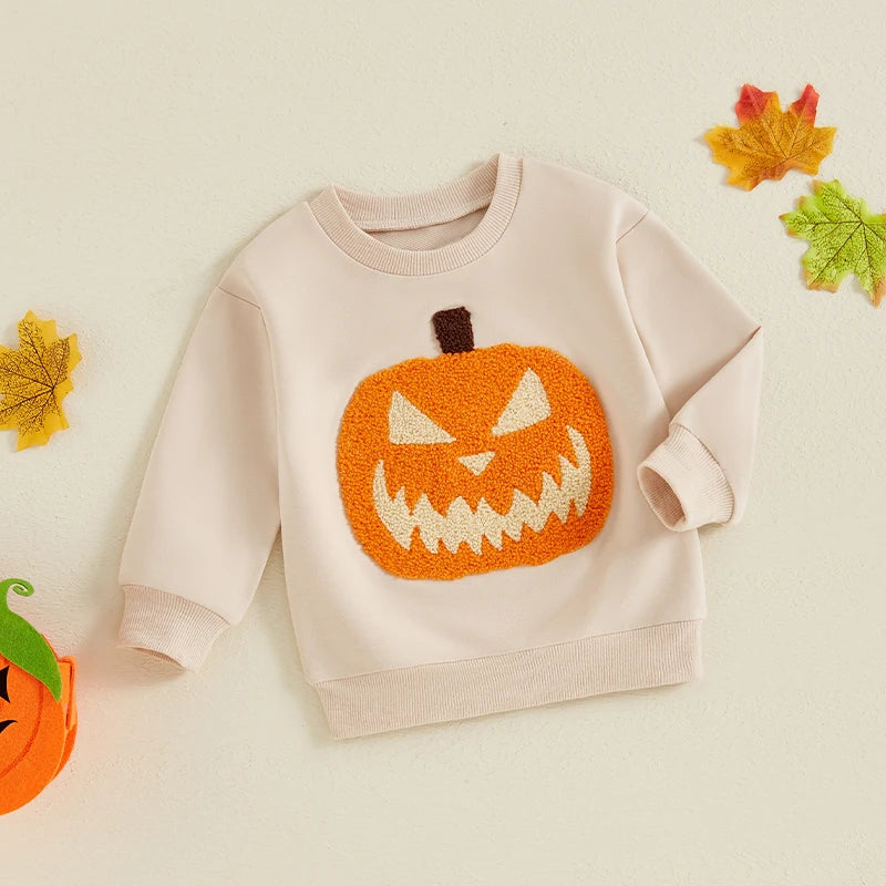 Halloween Sweatshirt Pumpkin Embroidery for Toddlers.