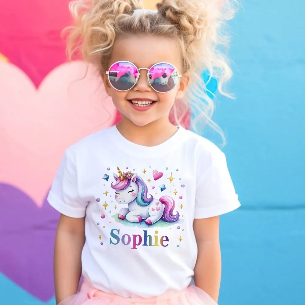 Personalized Unicorn with Name Girls Shirt Kids Wild Tee T-shirt Child Summer T Shirt Children Clothes Toddler Short Sleeve Top