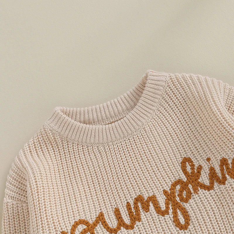 Pivanzore Toddler Baby Girl Boy Halloween Sweater Cute Letter Print Pumpkin Infant New Born Sweatshirt Warm Winter Clothes