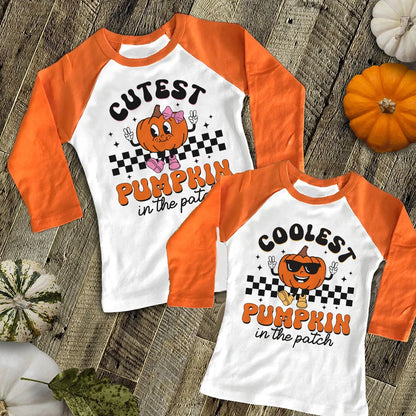 Kids Thanksgiving Halloween Party T-shirt Boys Girls Raglan Sleeve Tee.