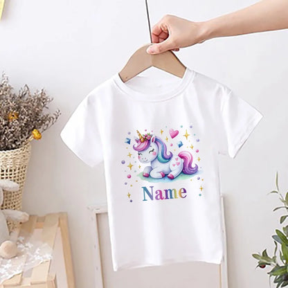 Personalized Unicorn with Name Girls Shirt Kids Wild Tee T-shirt Child Summer T Shirt Children Clothes Toddler Short Sleeve Top