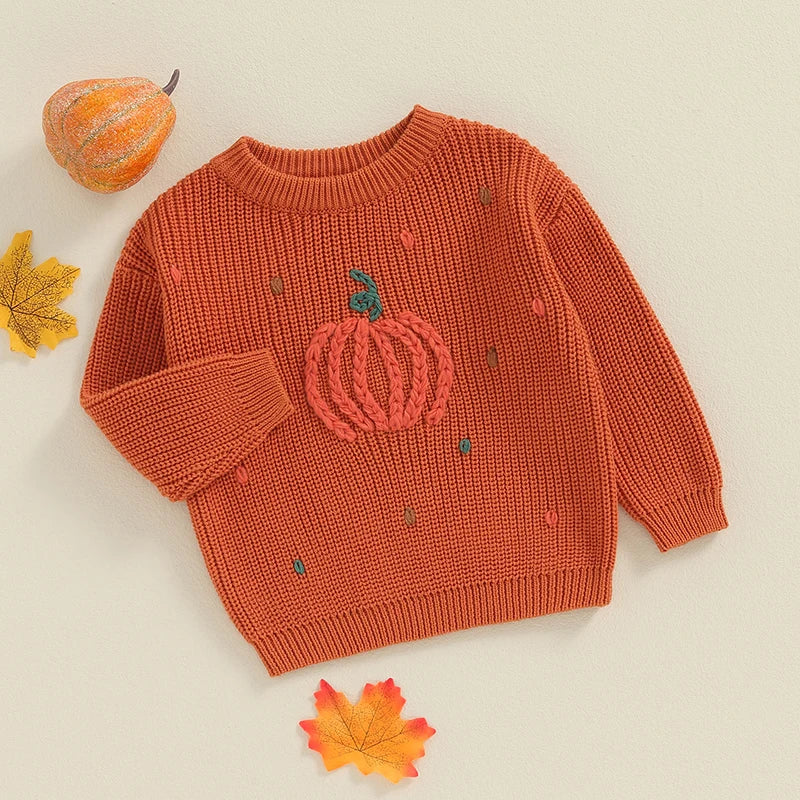 Halloween Sweater Toddler Boy Girl Pumpkin Pattern Long Sleeves.