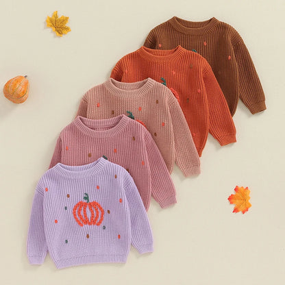 Halloween Sweater Toddler Boy Girl Pumpkin Pattern Long Sleeves.