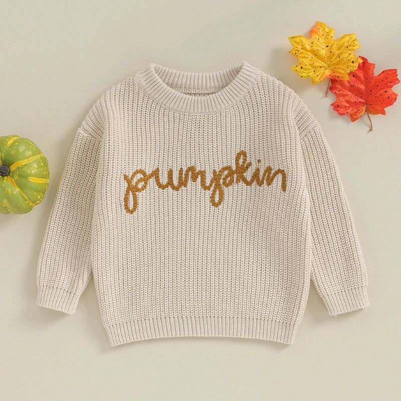 Pivanzore Toddler Baby Girl Boy Halloween Sweater Cute Letter Print Pumpkin Infant New Born Sweatshirt Warm Winter Clothes