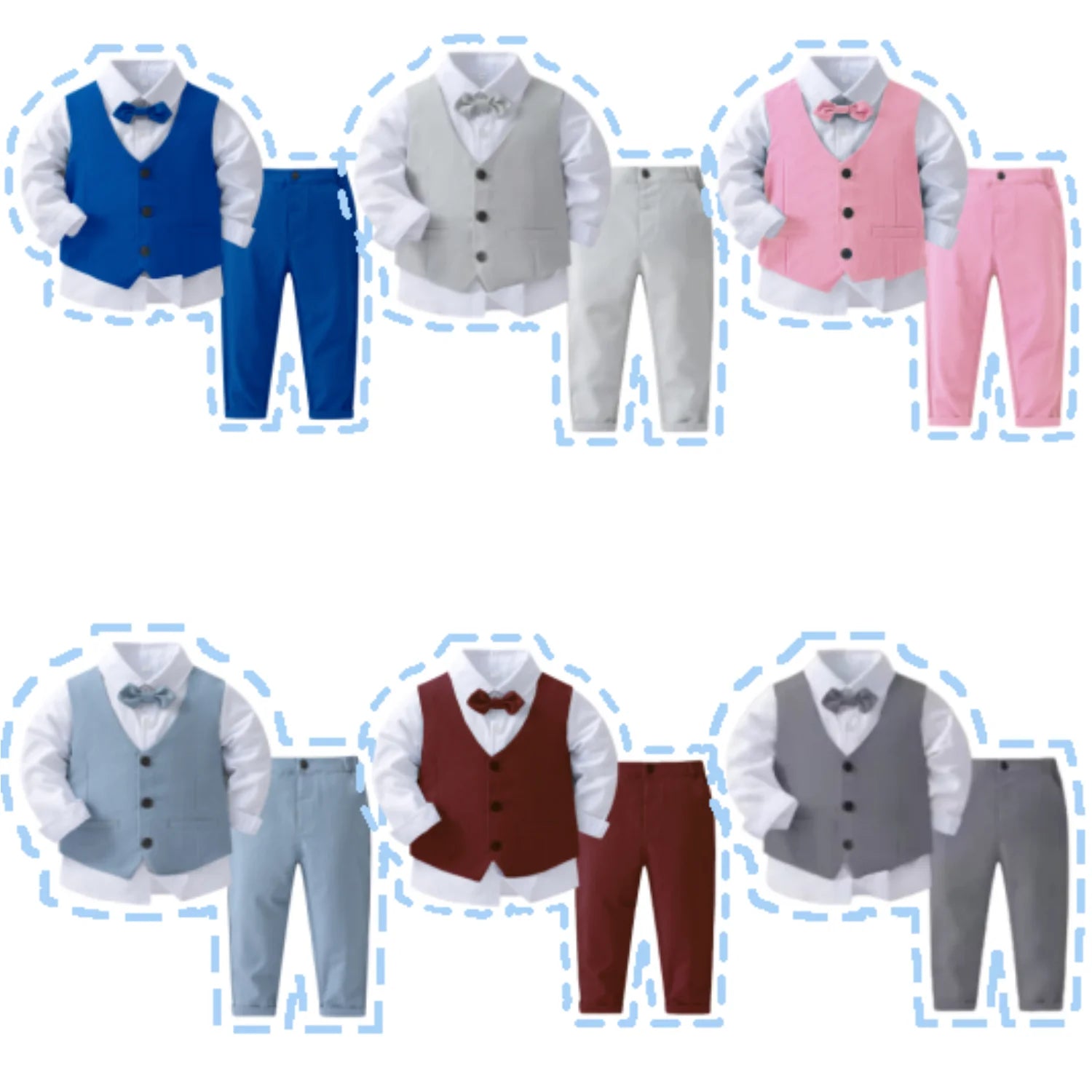 Gentleman Outfits Birthday Costume for Boy Children Spring Autumn Boutique Clothing Set Solid Vest Suit Kids Cotton Formal Wears