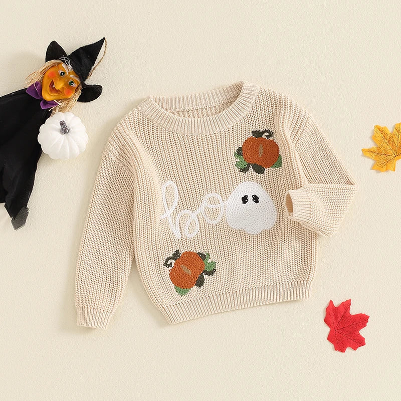 Toddler Boys Girls Halloween Sweater Witch Pumpkin Letter Ghost Long Sleeve.