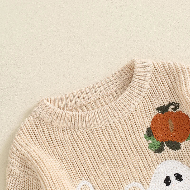 Toddler Boys Girls Halloween Sweater Witch Pumpkin Letter Ghost Long Sleeve.