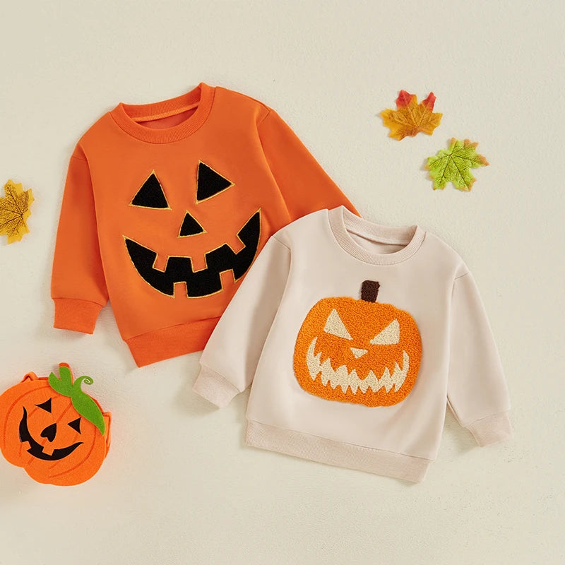 Halloween Sweatshirt Pumpkin Embroidery for Toddlers.