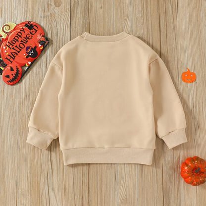 Halloween Sweatshirt-Cartoon Toddler Girl and Boy Pumpkin.